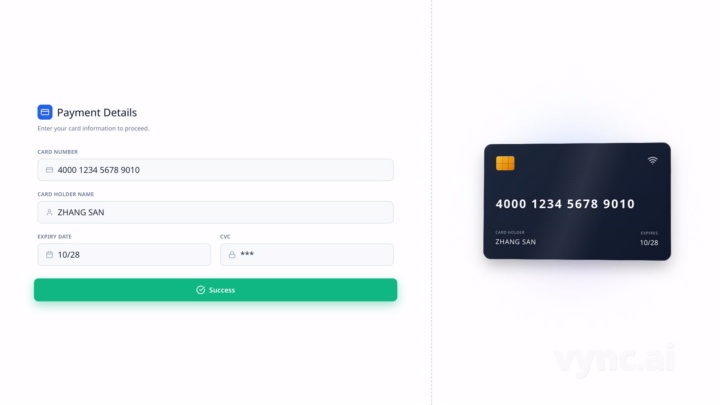 typing credit cart password animation